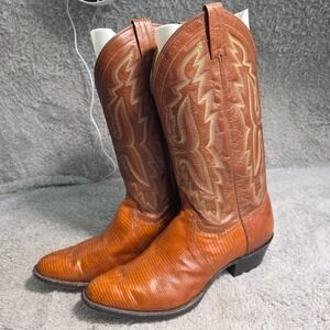 VTG Panhandle Slim Brown Exotic Lizard Western Hand Crafted Cowboy Boots Size 10